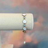 Zhanna Jewelry, Mother of Pearl Clover leaf link with aquamarine bead