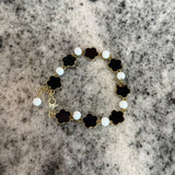 Zhanna Jewelry, Onyx Enamel Clover leaf with White Agate