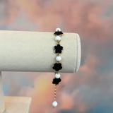 Zhanna Jewelry, Onyx Enamel Clover leaf with White Agate