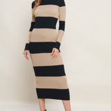 MODERN ATTITUDE STRIPE SWEATER MIDI DRESS, Flying Tomato (online only)