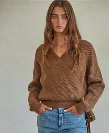Wrap Sweater Top In Coffee, By Together