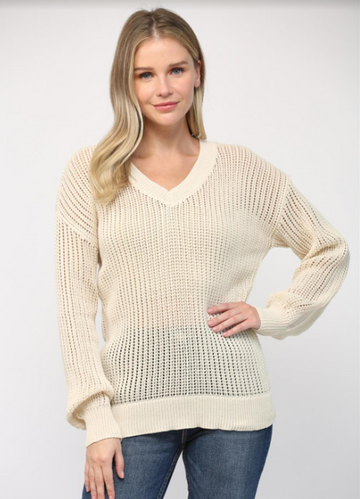 Fate by LFD Open Knit V Neck Sweater (Cream)