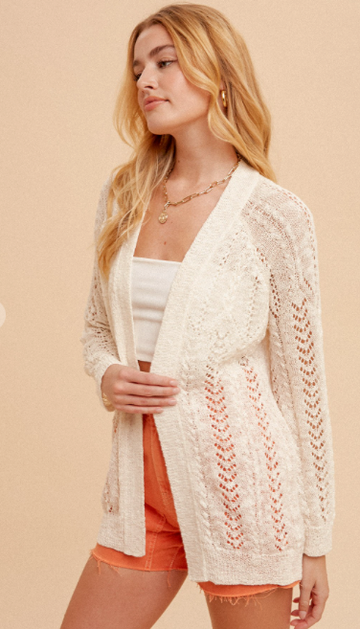 TEXTURED OPEN CROCHET SWEATER CARDIGAN by Hem and Thread