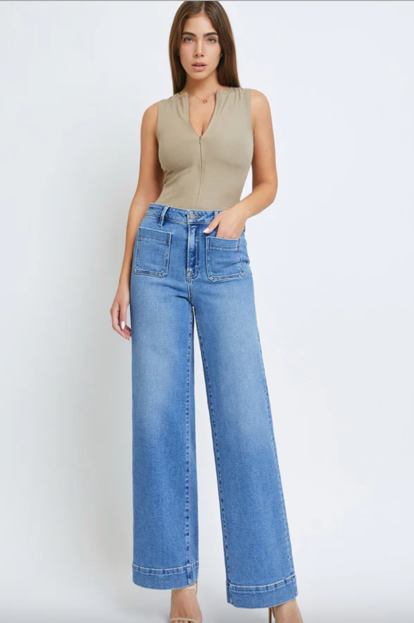 *Preorder* Hidden Jeans MEDIUM WASH FRONT POCKET STREACH WIDE LEG NORI