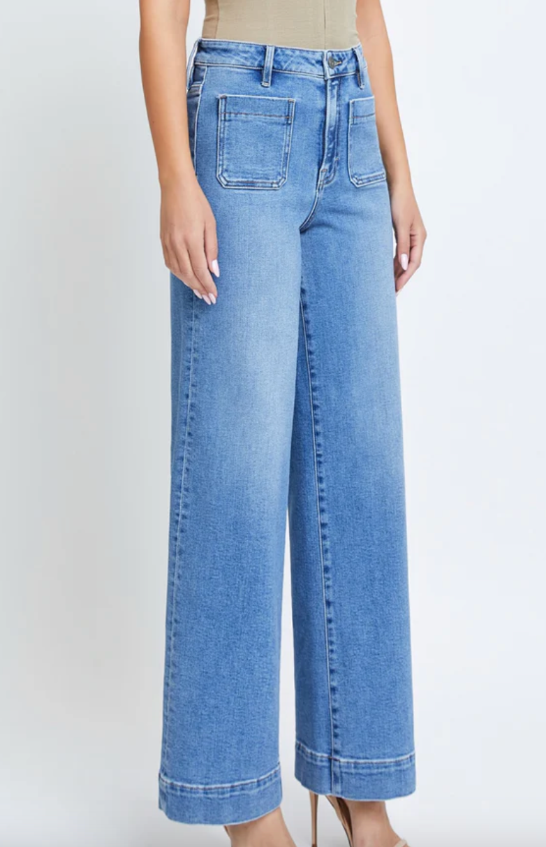 *Preorder* Hidden Jeans MEDIUM WASH FRONT POCKET STREACH WIDE LEG NORI