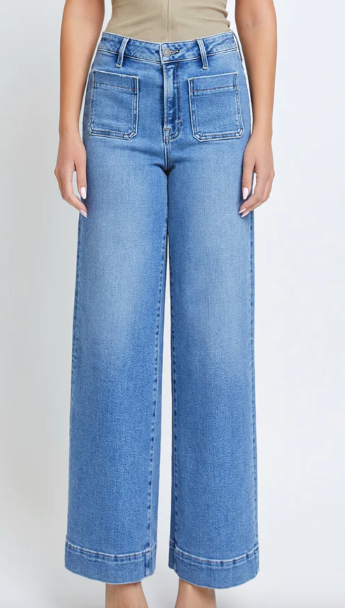 *Preorder* Hidden Jeans MEDIUM WASH FRONT POCKET STREACH WIDE LEG NORI
