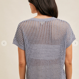 V-neck Open Knit Back Sweater Top, Hem and Thread