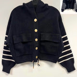 Crop Knit Hoodie with Stripe Sleeve by OAT