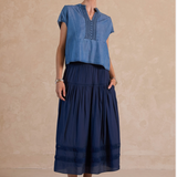 Current Air - Chambray Short Sleeve Blouse with Embroidery