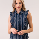 Cotton Striped Sleeveless Blouse, by  Hashttag