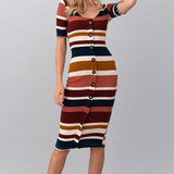 Striped Button Down Knit Midi Dress by Hashttag