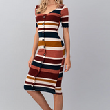 Striped Button Down Knit Midi Dress by Hashttag