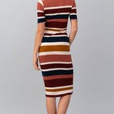 Striped Button Down Knit Midi Dress by Hashttag