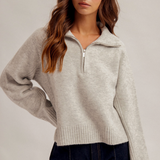 Half Zip-up High Neck Sweater, Hem and Thread