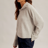 Half Zip-up High Neck Sweater, Hem and Thread