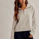 Half Zip-up High Neck Sweater, Hem and Thread