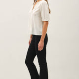 Be Cool - LINEN BLENDED RUFFLE TRIM FRONT TIE BLOUSE