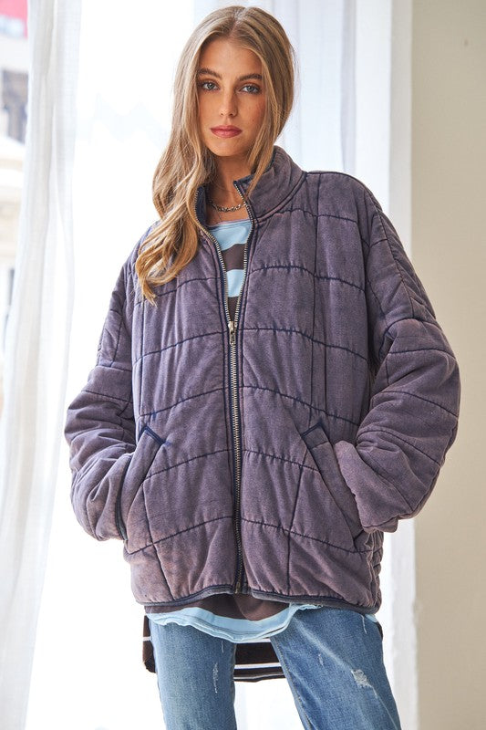 Washed Soft Comfy Quilting Zip Closure Jacket (Various colors), Davi & Dani