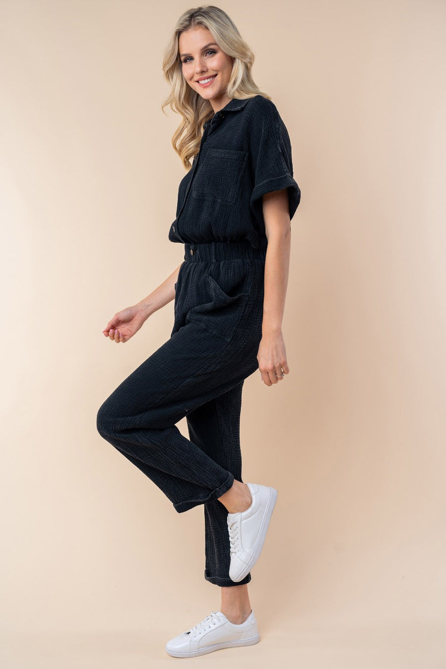 White Birch Texture Short Sleeve Jumpsuit (online only)