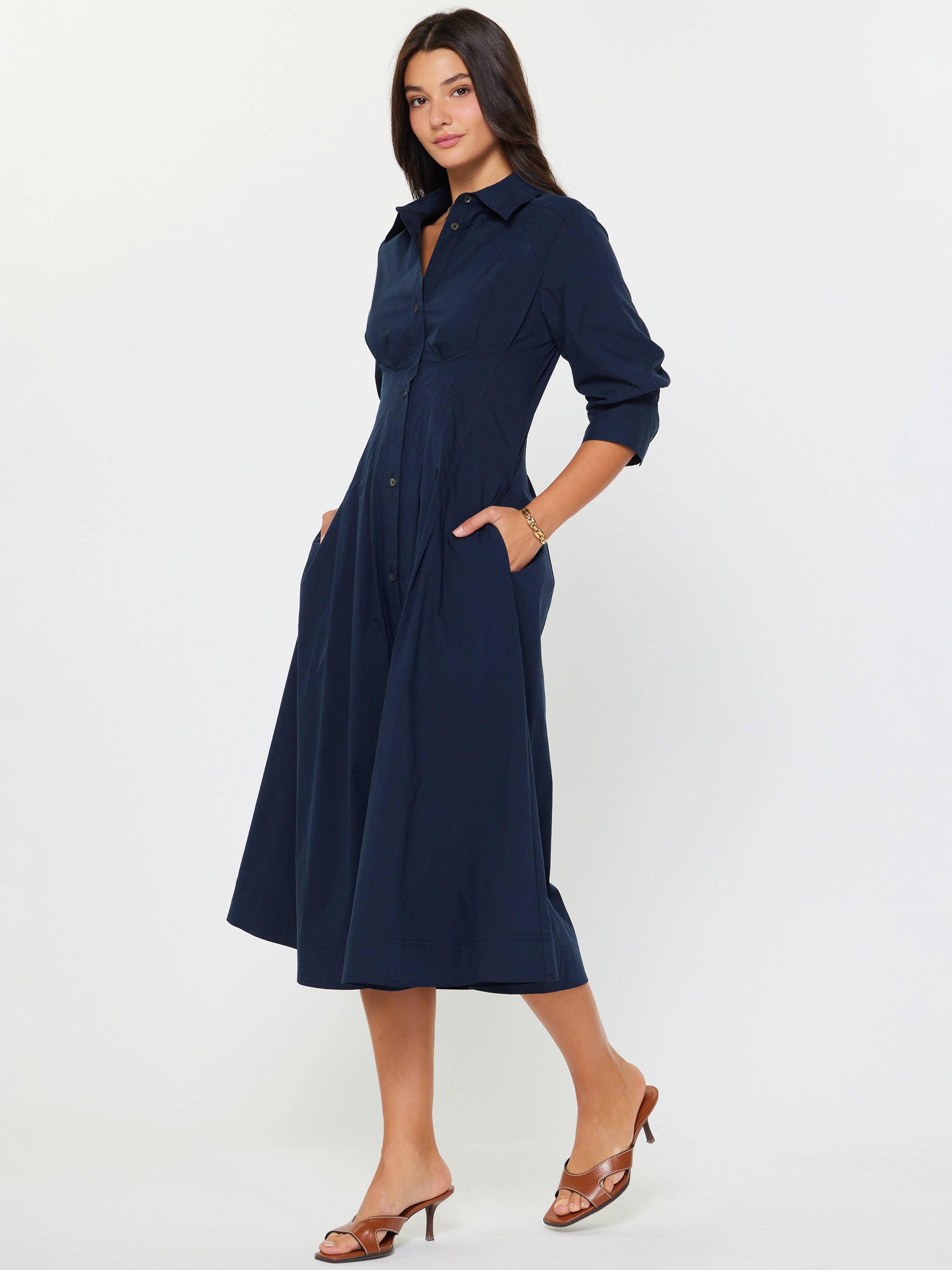 Current Air - Navy Button Midi Dress