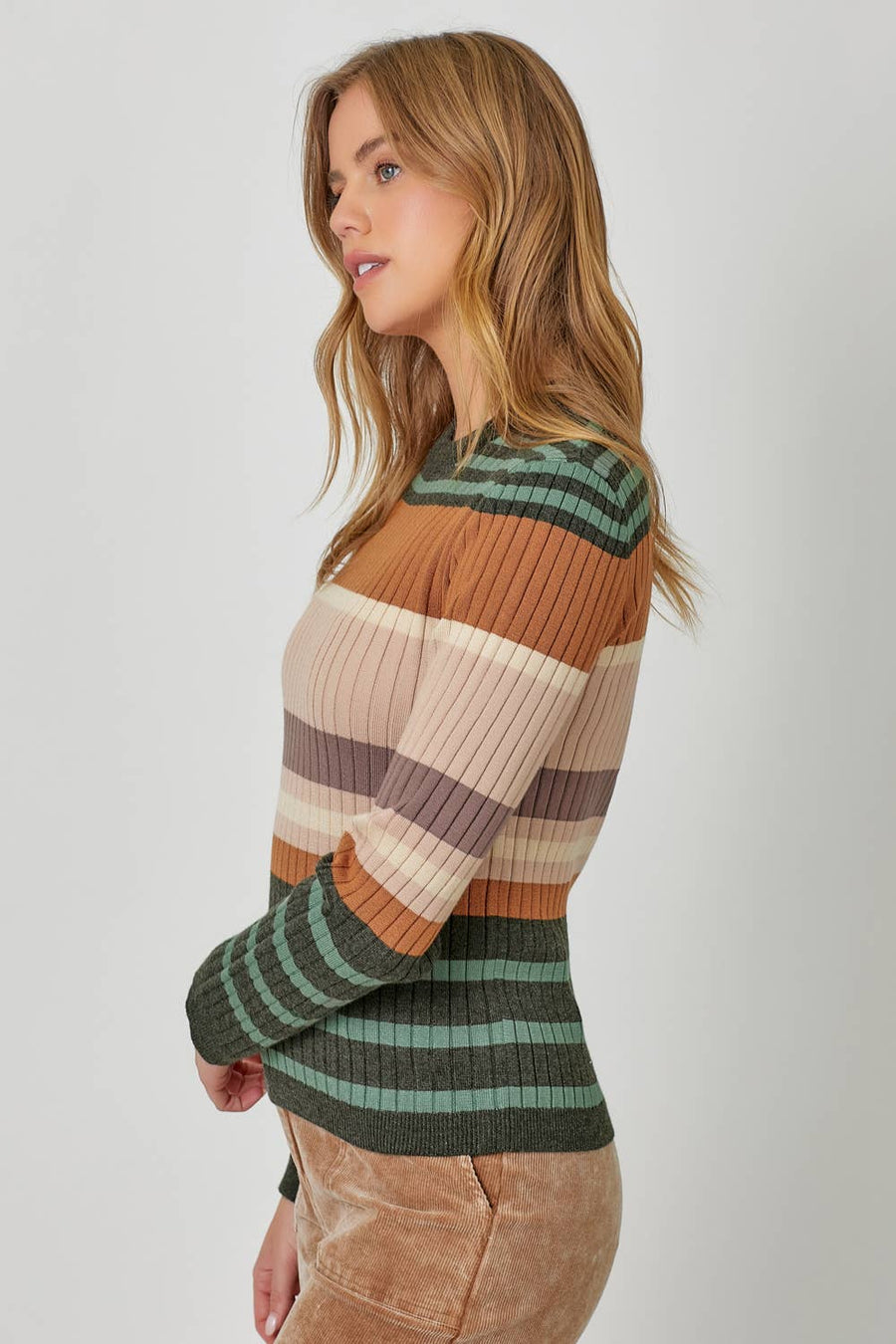 Mystree Color Block Striped Sweater Top