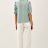 Be Cool - LINEN BLENDED RUFFLE TRIM FRONT TIE BLOUSE