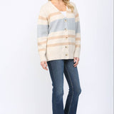 PREORDER: Color Block Stripe V-Neckline Cardigan, FATE