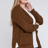 Waffle Open Cardigan Sweater, Various Colors, Zenana (Plus size only)