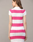 FATE - STRIPE POLO COLLAR SHORT SLV SWEATER DRESS