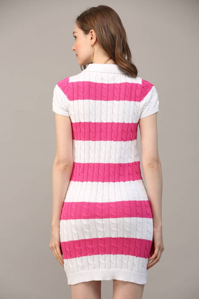 FATE - STRIPE POLO COLLAR SHORT SLV SWEATER DRESS