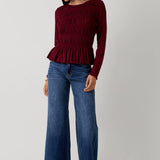 Sunday Edition by LE LIS -Round Neck Long Sleeve Smoked Top
