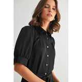 FUN2FUN - SATIN PLEATS DETAIL TIE WAIST SHIRT DRESS