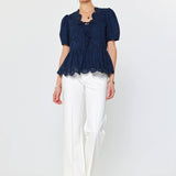 Current Air - Tie Front Eyelet Embroidered Blouse