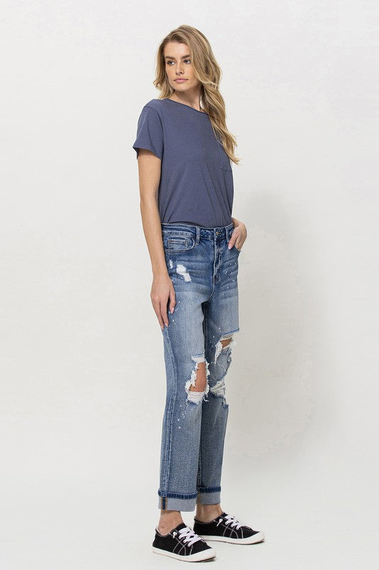 STRETCH BOYFRIEND JEANS W PAINT SPATTER DETAIL, Flying Monkey