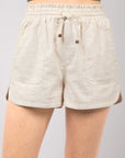 VERY J Drawstring Elastic Waist Linen Shorts