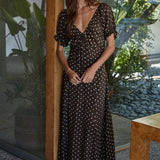 By Together Woven Rayon Polyester Polka Dot Print Long Dress