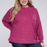 Brushed Melange Drop Shoulder Sweater, Various Colors, Zenana (Plus only)