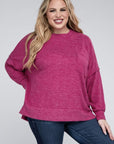 Brushed Melange Drop Shoulder Sweater, Various Colors, Zenana (Plus only)