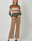 Mystree Color Block Striped Sweater Top