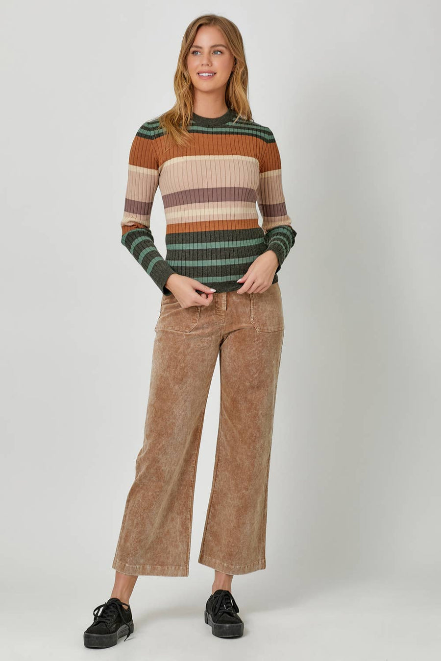 Mystree Color Block Striped Sweater Top