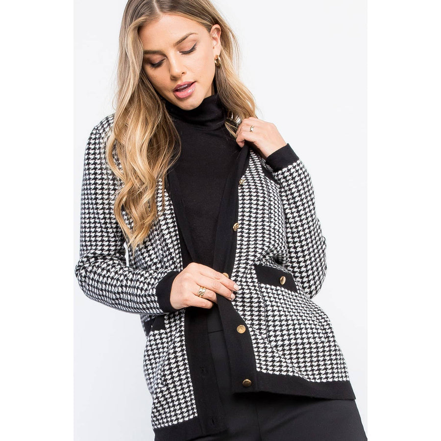 THML - Button Up Houndstooth Cardigan