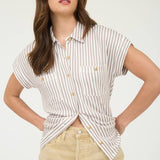 Blu Pepper - STRIPE COLLARED SHORT SLEEVE BUTTON DOWN TOP
