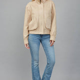 FATE - Oversized Curved Pocket High neck Faux Suede Jacket