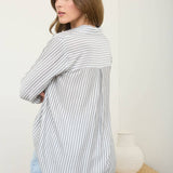Blu Pepper - STRIPE COLLARED BUTTON DOWN LIGHTWEIGHT SHIRT : BLACK