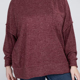 Brushed Melange Drop Shoulder Sweater, Various Colors, Zenana (Plus only)
