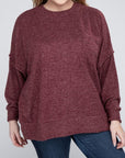 Brushed Melange Drop Shoulder Sweater, Various Colors, Zenana (Plus only)