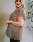 Plus Size Eyelet Round Neck Short Sleeve Blouse