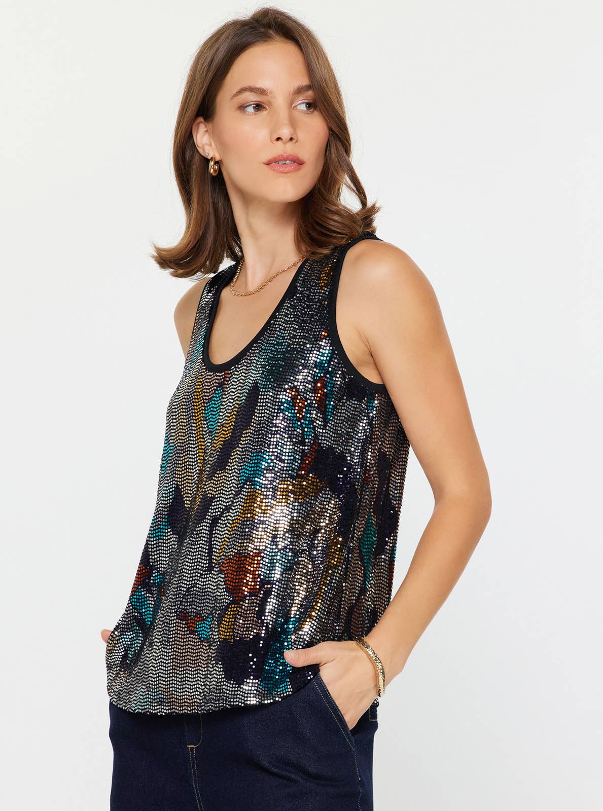 Current Air - Metallic Abstract Sequin Top