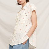 En Crème - Floral Embroidery Button Down Shirt