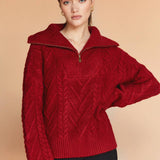 Crescent - Finley Front Zip Chunky Cable Knit Sweater